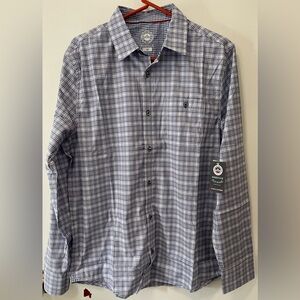 Flag & Anthem MadeFlex Men’s Plaid Shirt Button Up White Blue Size Medium Cotton